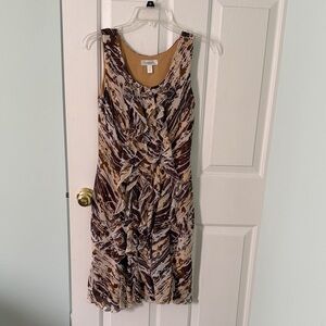 dressbarn Brown and Tan Sleeveless Midi Dress